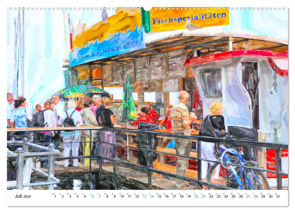 Warnemünde - The Baltic Sea city illustrated in watercolor (CALVENDO Premium Wall Calendar 2024) 