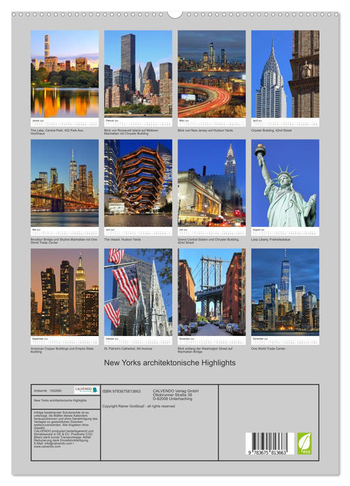 New Yorks architektonische Highlights (CALVENDO Premium Wandkalender 2024)