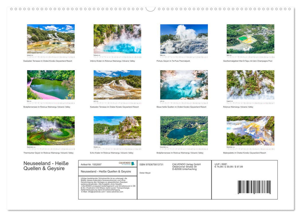 New Zealand - Hot Springs &amp; Geysers (CALVENDO Premium Wall Calendar 2024) 