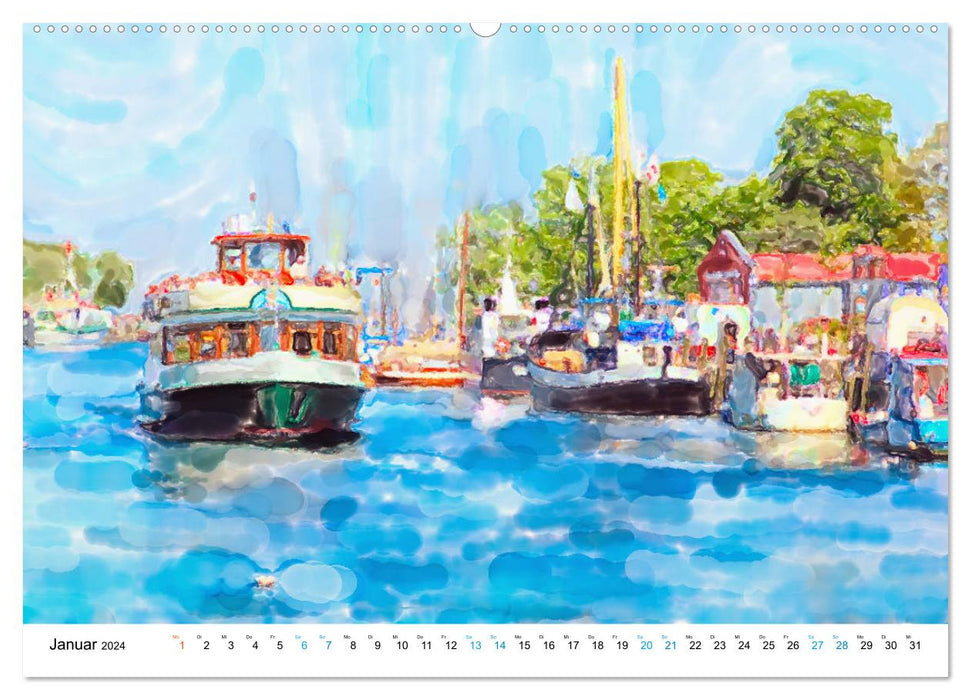 Warnemünde - The Baltic Sea city illustrated in watercolor (CALVENDO wall calendar 2024) 