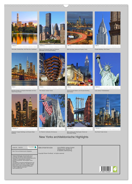 New Yorks architektonische Highlights (CALVENDO Wandkalender 2024)