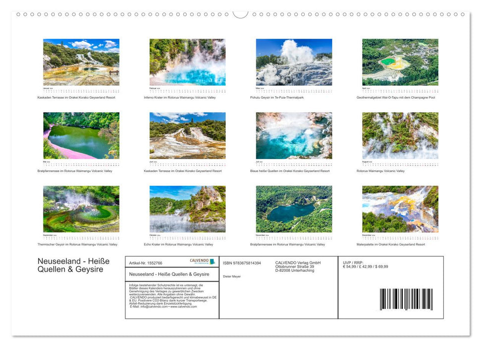 New Zealand - Hot Springs &amp; Geysers (CALVENDO Wall Calendar 2024) 