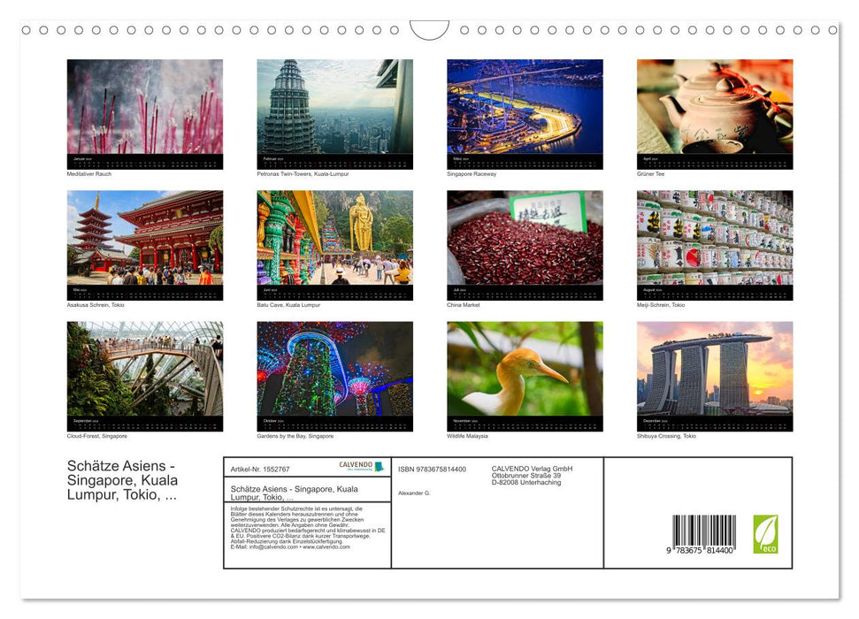 Asia's Treasures - Singapore, Kuala Lumpur, Tokyo, ... (CALVENDO Wall Calendar 2024) 