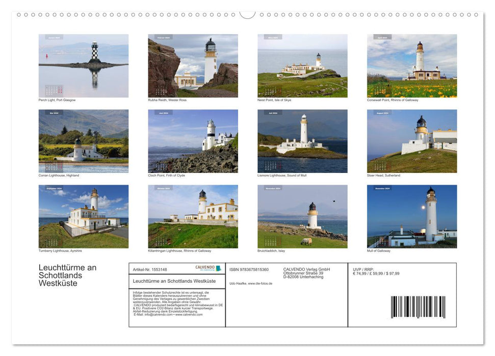 Lighthouses on Scotland's West Coast (CALVENDO Premium Wall Calendar 2024) 