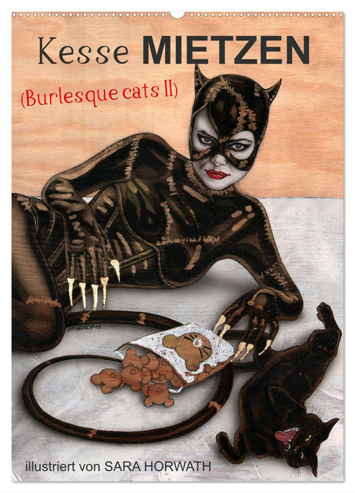 Kesse Mietzen - Burlesque cats II - mit flotten Linien gezeichnete Pin-up Katzen (CALVENDO Wandkalender 2024)