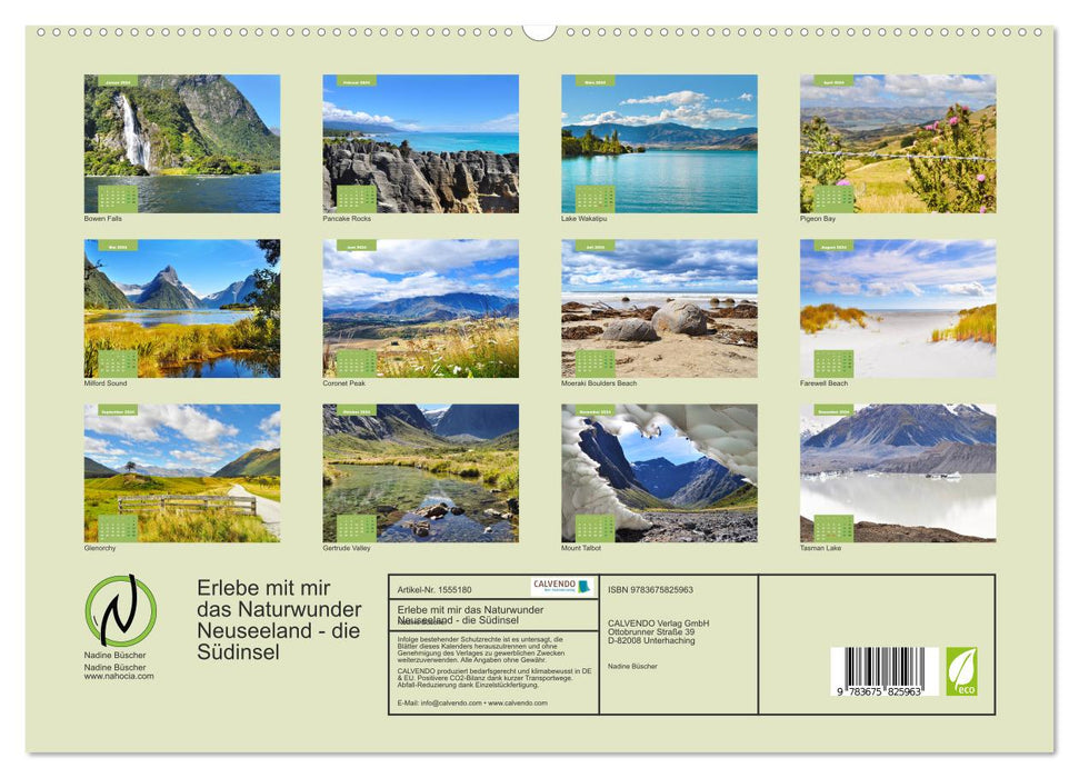 Erlebe mit mir das Naturwunder Neuseeland die Südinsel (CALVENDO Premium Wandkalender 2024)