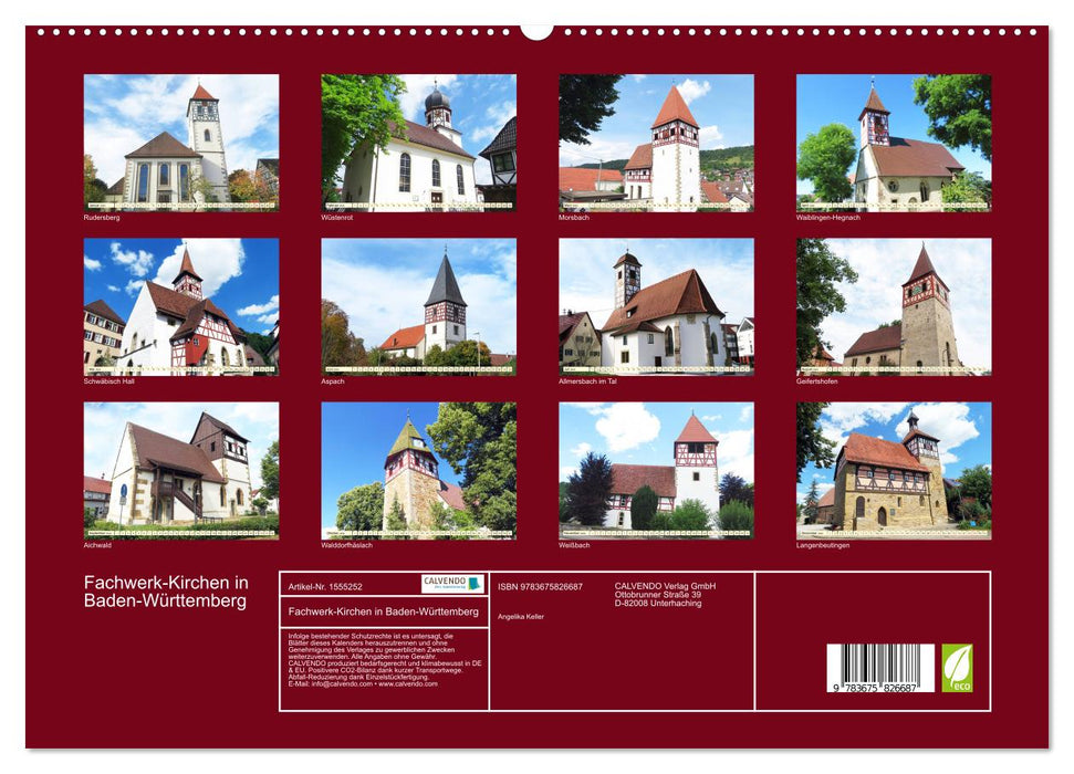 Églises à colombages du Bade-Wurtemberg (Calendrier mural CALVENDO Premium 2024) 