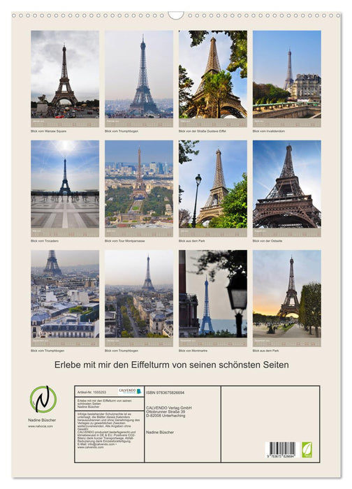 Découvrez avec moi la Tour Eiffel sous ses plus beaux côtés (Calendrier mural CALVENDO 2024) 