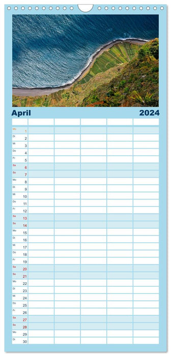 Madeira - blaues Wasser, grüne Berge, bunte Blumen (CALVENDO Familienplaner 2024)