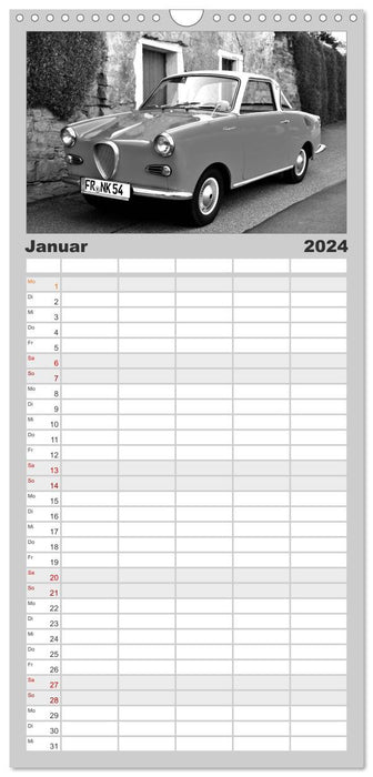 Goggomobil Coupè 250 TS in schwarzweiss (CALVENDO Familienplaner 2024)