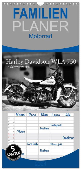 Harley Davidson WLA 750 in Schwarzweiss (CALVENDO Familienplaner 2024)