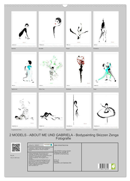 2 MODÈLES - À PROPOS DE MOI ET GABRIELA - Croquis de body painting Zenga Photography (Calendrier mural CALVENDO 2024) 
