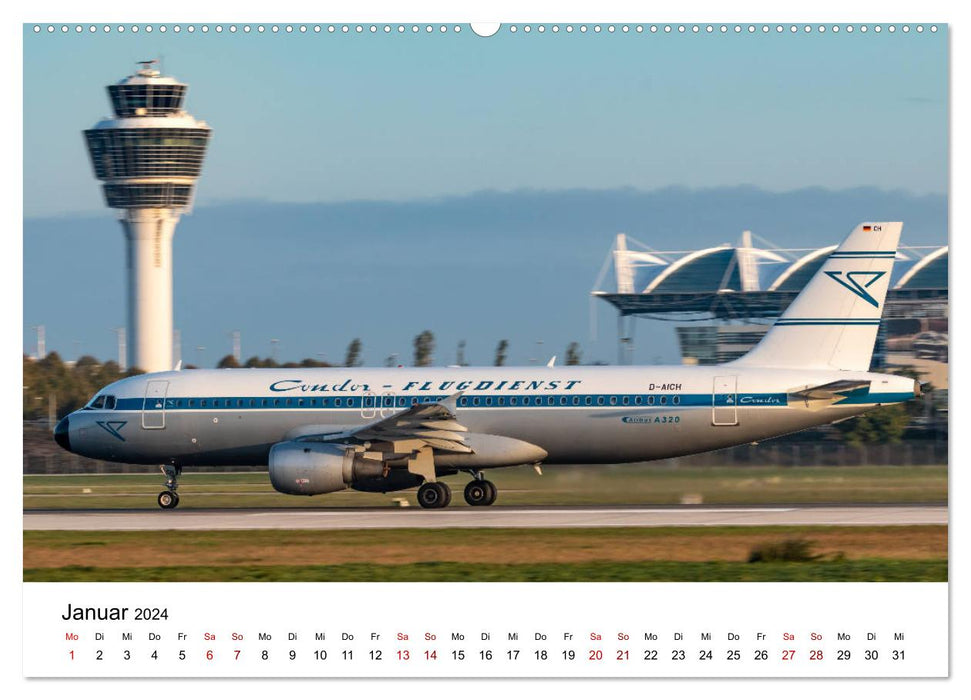 Planespotting am Flughafen München (CALVENDO Premium Wandkalender 2024)