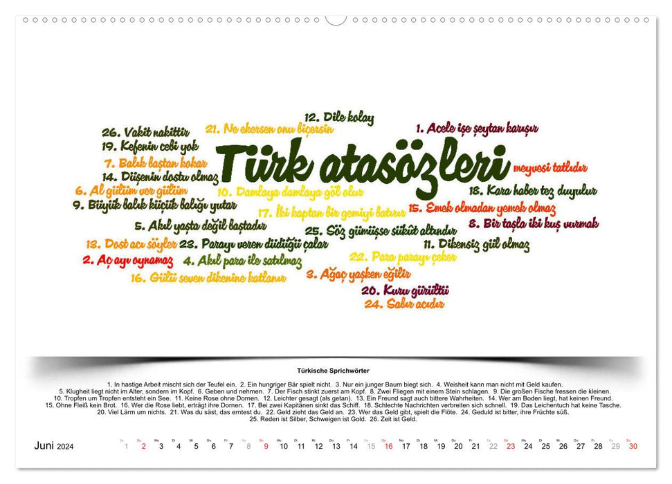 Kultur-Sprachkalender Türkisch-Deutsch (CALVENDO Premium Wandkalender 2024)