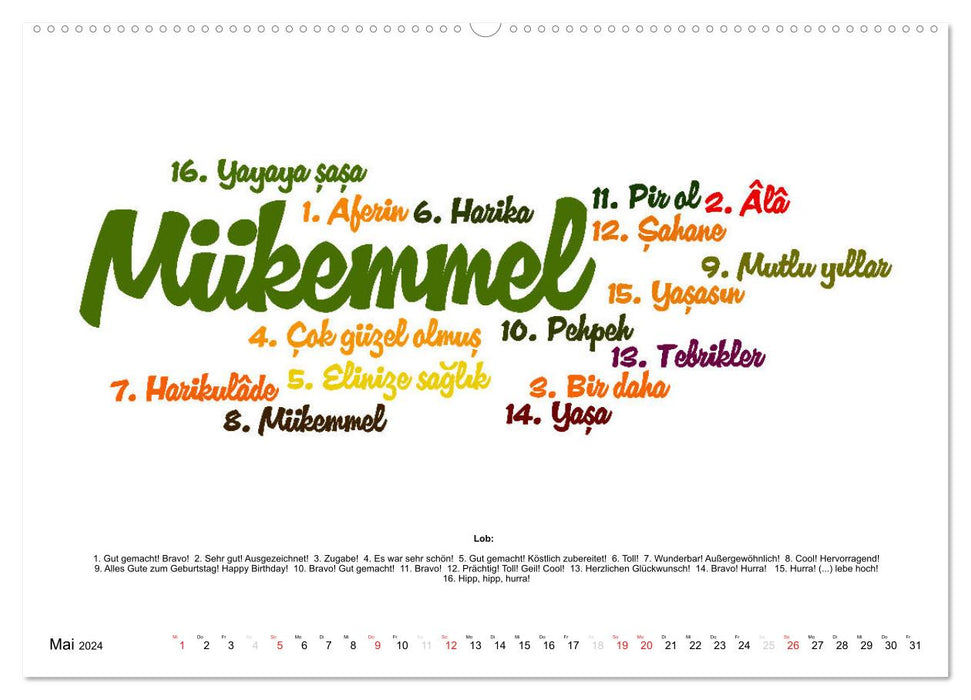 Calendrier linguistique Smalltalk turc-allemand (Calvendo Premium Wall Calendar 2024) 