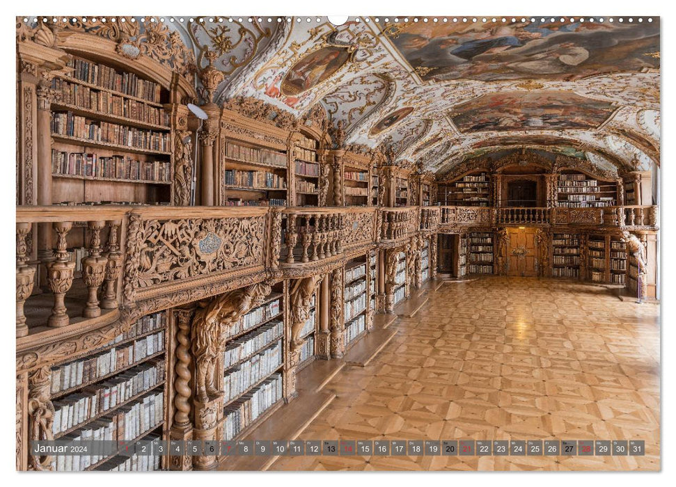 Bibliothèque de l'abbaye de Waldsassen (calendrier mural CALVENDO Premium 2024) 