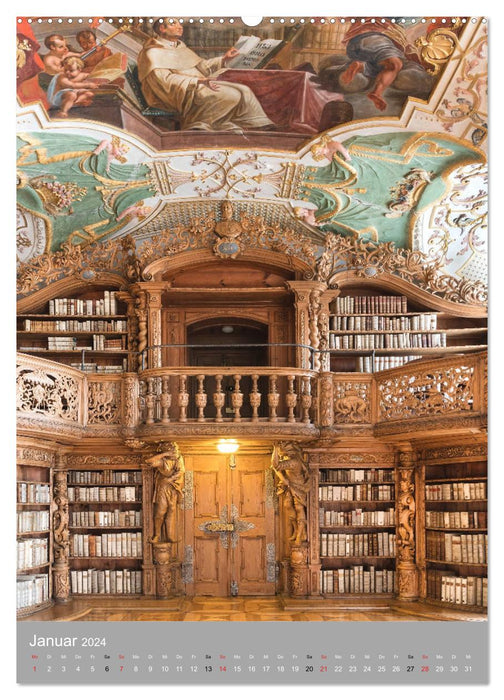 Bibliothèque de l'abbaye de Waldsassen (calendrier mural CALVENDO Premium 2024) 