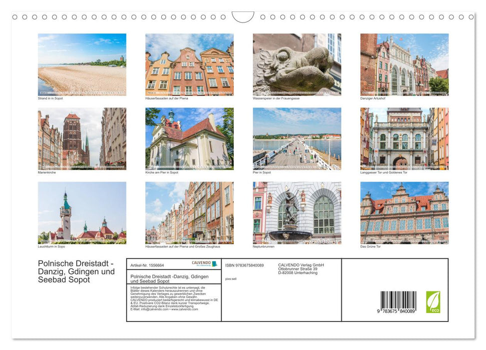 Tricité Polonaise - Gdansk, Gdynia et station balnéaire Sopot (Calendrier mural CALVENDO 2024) 