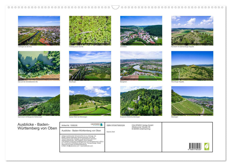 Ausblicke - Baden-Württemberg von Oben (CALVENDO Wandkalender 2024)