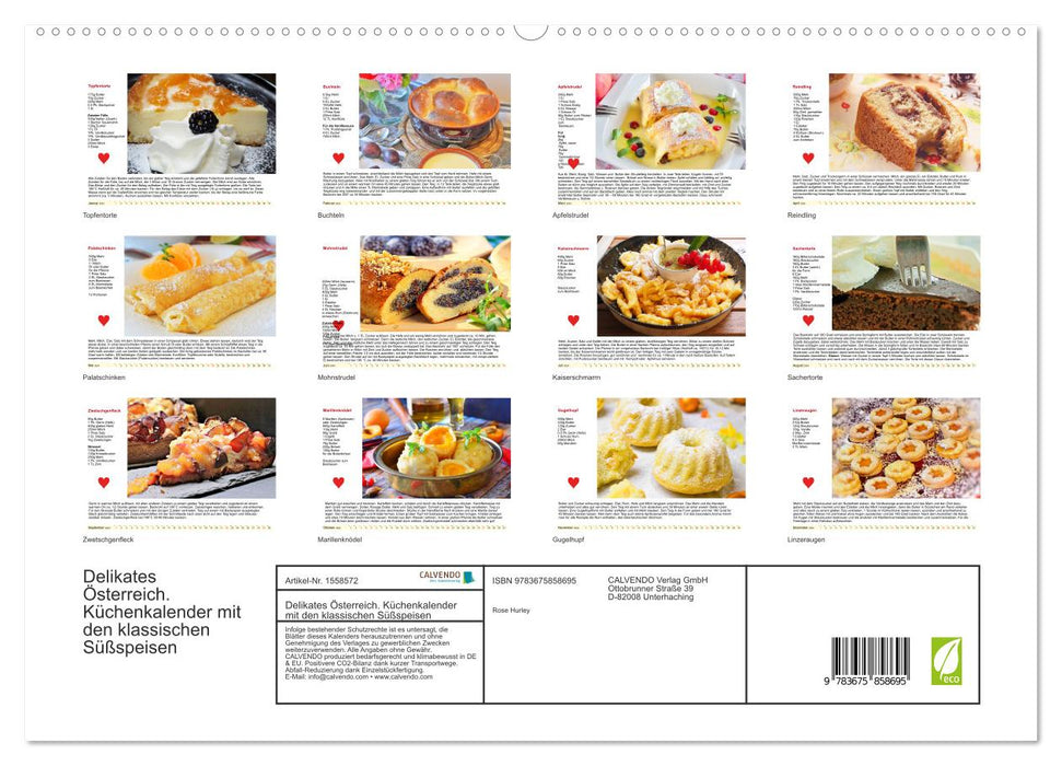 Delikates Österreich. Küchenkalender mit den klassischen Süßspeisen (CALVENDO Premium Wandkalender 2024)