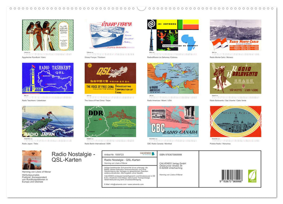 Radio Nostalgie - QSL-Karten von Radiostationen aus aller Welt (CALVENDO Premium Wandkalender 2024)