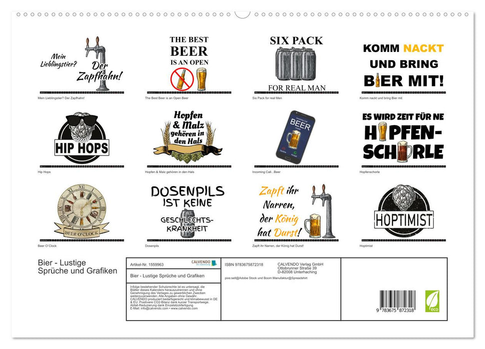 Bier - Lustige Sprüche und Grafiken (CALVENDO Premium Wandkalender 2024)