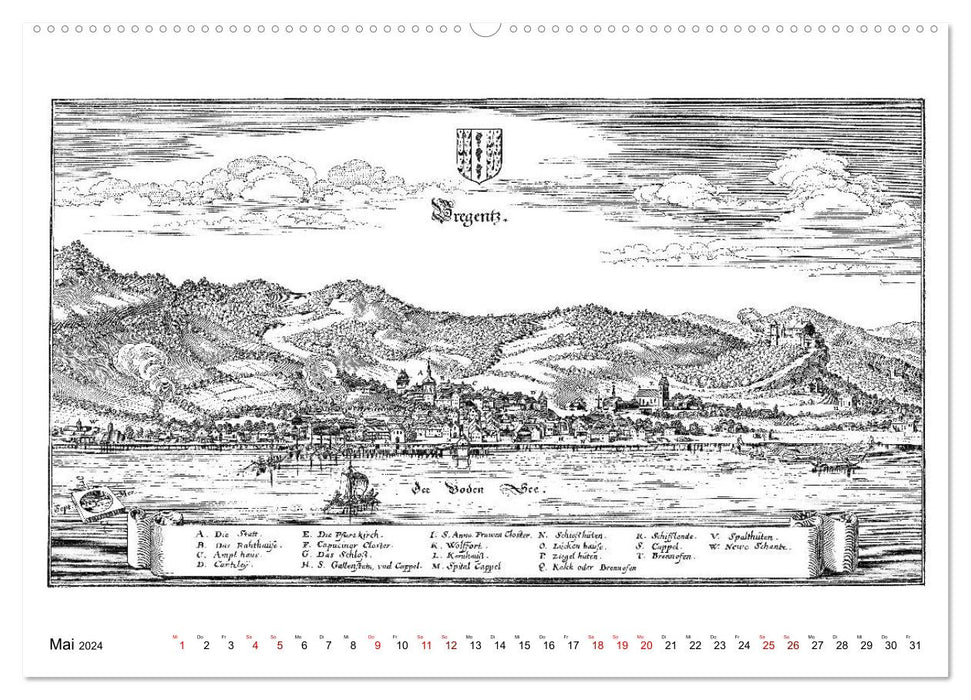 Matthäus Merian - Bodensee mit Hochrhein bis Schaffhausen (CALVENDO Wandkalender 2024)