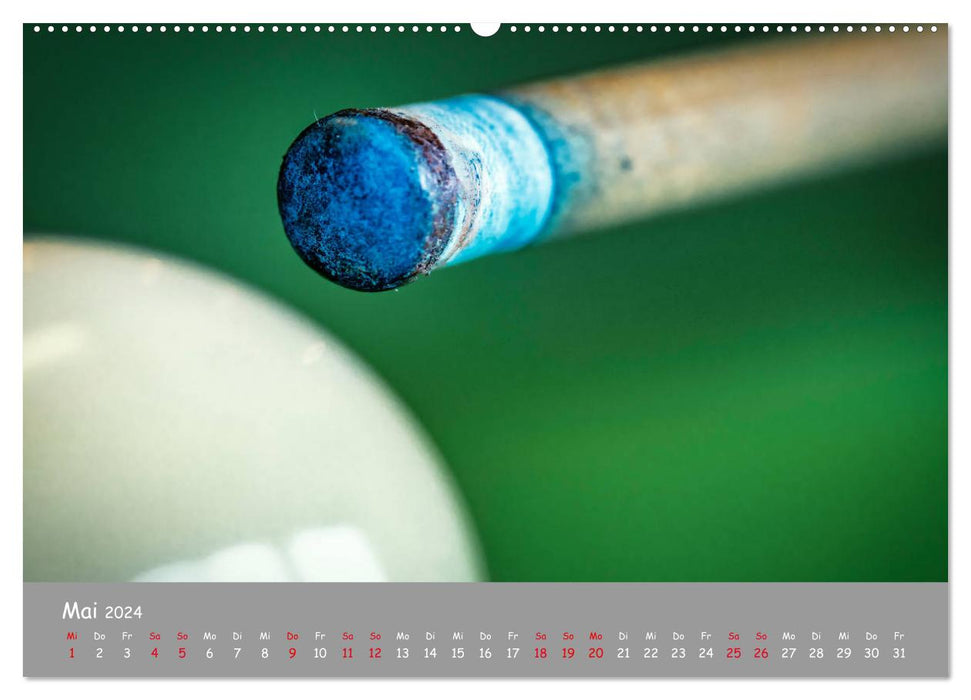 Leisure billiards - cue, balls, chalk and table (CALVENDO Premium wall calendar 2024) 