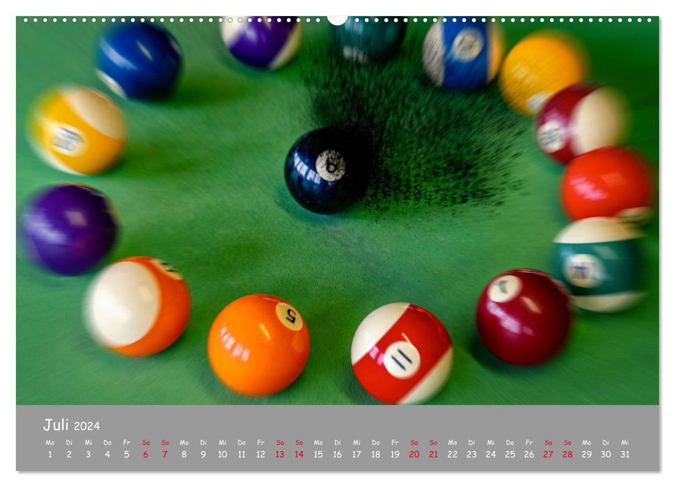Leisure billiards - cue, balls, chalk and table (CALVENDO Premium wall calendar 2024) 