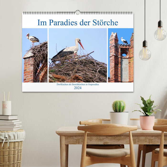 Au paradis des cigognes - églises de village comme églises de cigognes en Prusse orientale (calendrier mural CALVENDO 2024) 
