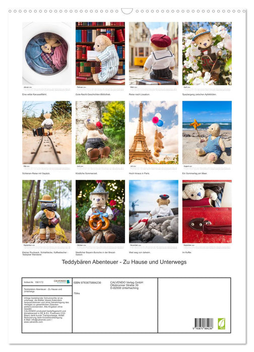 Aventures d'ours en peluche - à la maison et en déplacement (calendrier mural CALVENDO 2024) 