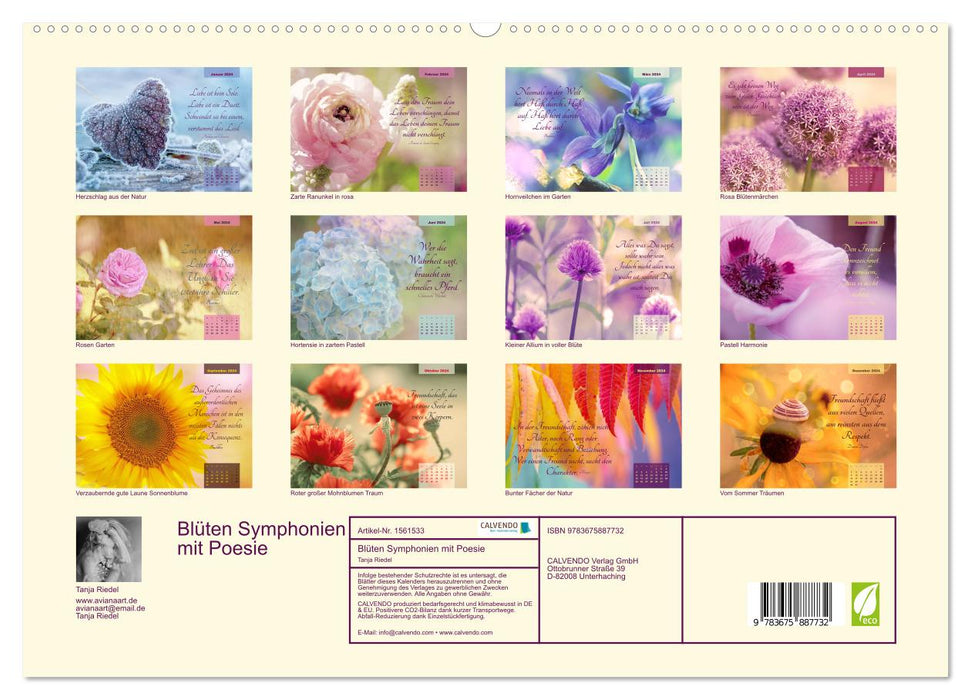 Blüten Symphonien mit Poesie (CALVENDO Premium Wandkalender 2024)