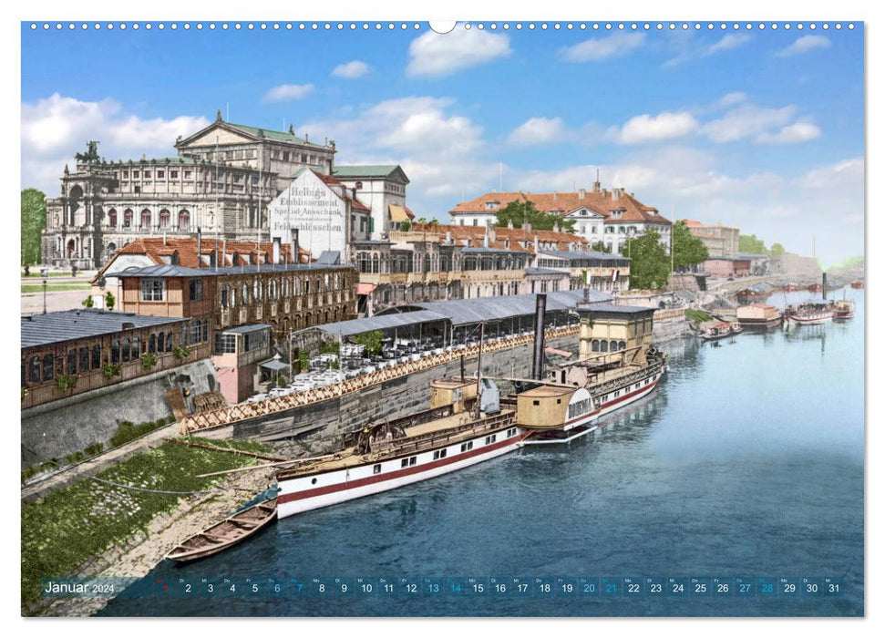 Historic Dresden around 1900 newly restored and detailed colored (CALVENDO wall calendar 2024) 