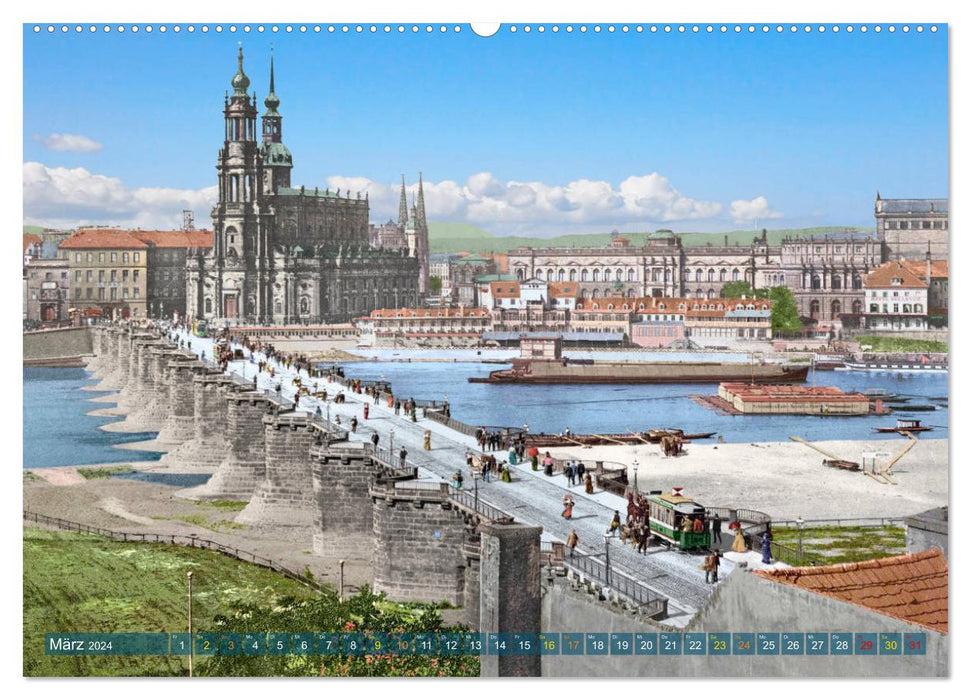 Historic Dresden around 1900 newly restored and detailed colored (CALVENDO wall calendar 2024) 