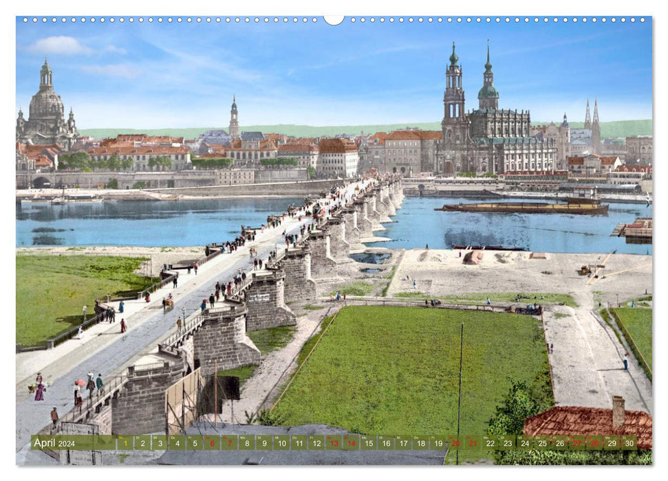 Historic Dresden around 1900 newly restored and detailed colored (CALVENDO wall calendar 2024) 