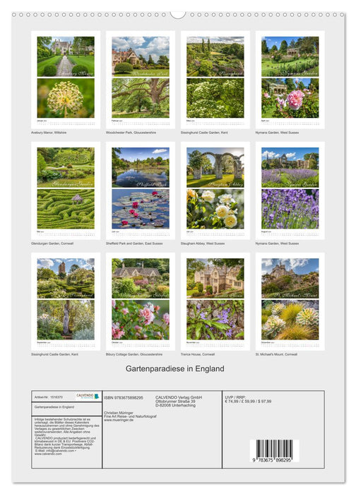 Garden paradises in England (CALVENDO Premium Wall Calendar 2024) 