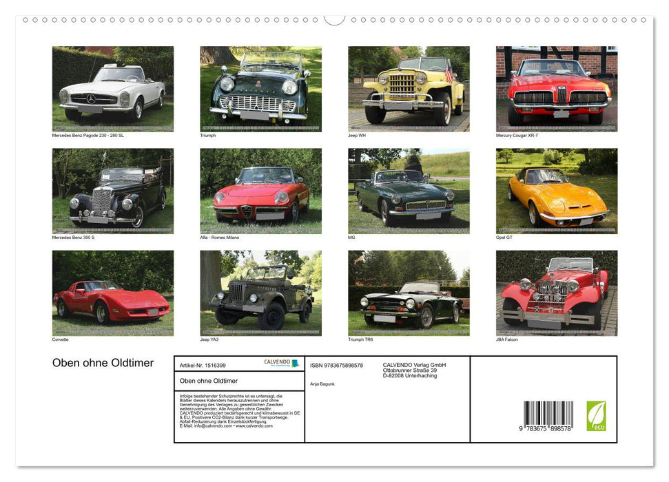 Topless classic car (CALVENDO Premium wall calendar 2024) 