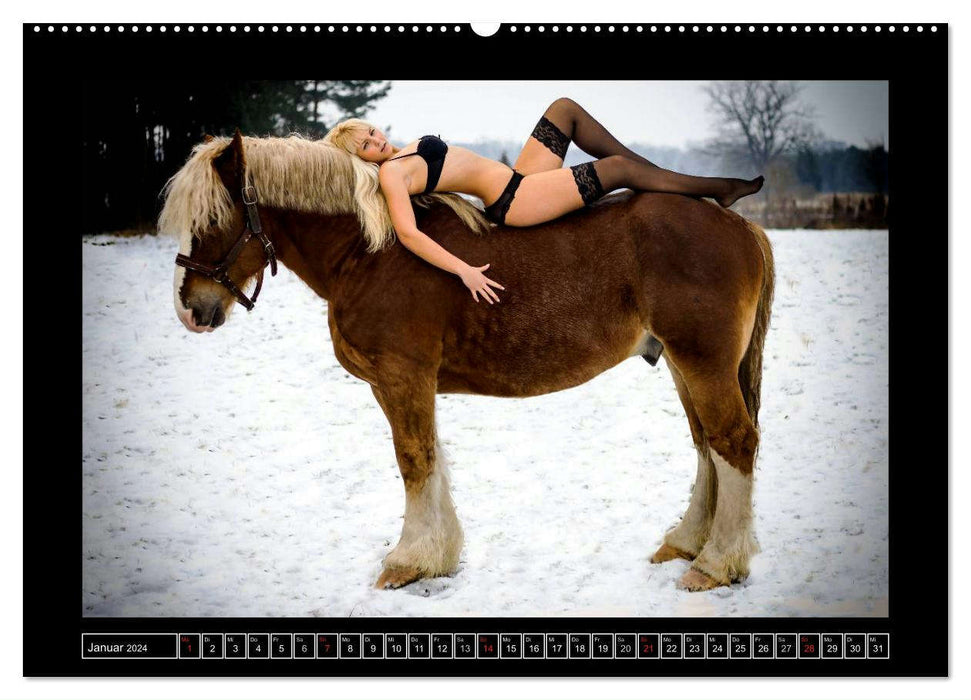 Titanen Girls 2024 - erotische Frauen und starke Pferde (CALVENDO Wandkalender 2024)