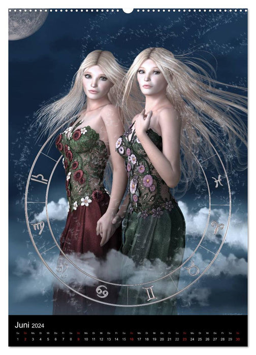 Né sous les étoiles - zodiaque fantastique dans le signe de la femme (calendrier mural CALVENDO 2024) 