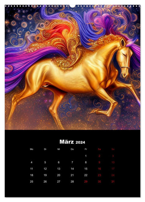 Pferde im goldenen Kleid (CALVENDO Premium Wandkalender 2024)