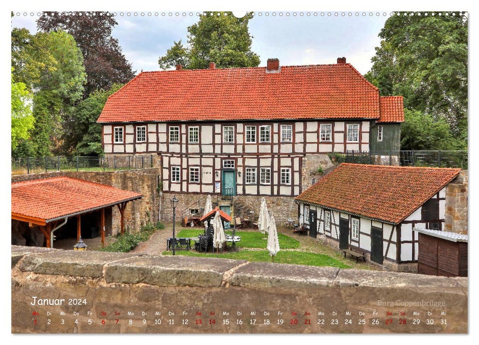Burgen, Schlösser, Herrenhäuser im Weserbergland (CALVENDO Wandkalender 2024)