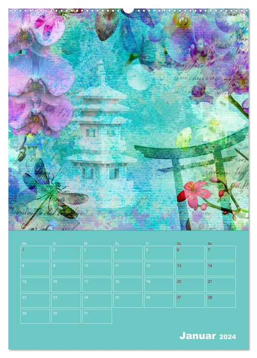 Mélange coloré - Mélange coloré - Agenda annuel coloré avec des collages de plantes élaborés (Calendrier mural CALVENDO Premium 2024) 