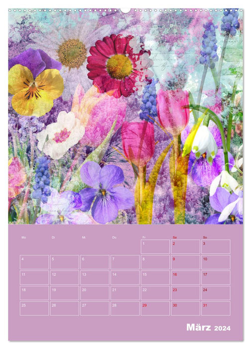 Kunterbunt gemischt - Kunterbunt gemischt - Farbenfroher Jahresplaner mit aufwändigen Pflanzencollagen (CALVENDO Premium Wandkalender 2024)