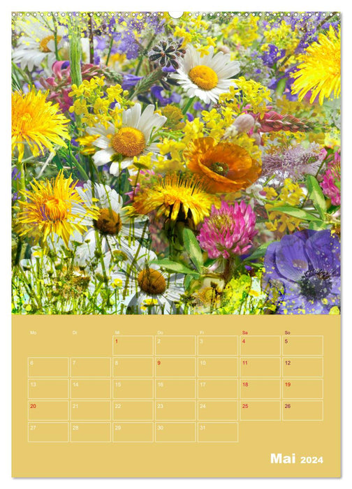 Mélange coloré - Mélange coloré - Agenda annuel coloré avec des collages de plantes élaborés (Calendrier mural CALVENDO 2024) 