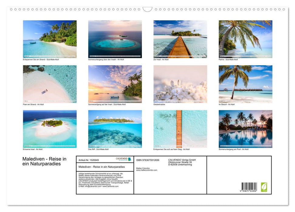 Maldives - Voyagez vers un paradis naturel (Calendrier mural CALVENDO 2024) 