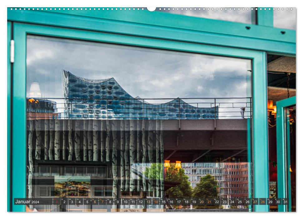 La ville portuaire de Hambourg dans le miroir (Calvendo mural Premium CALVENDO 2024) 