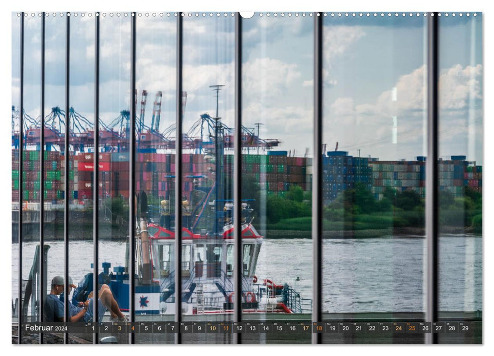 Die Hafenstadt Hamburg im Spiegel (CALVENDO Premium Wandkalender 2024)