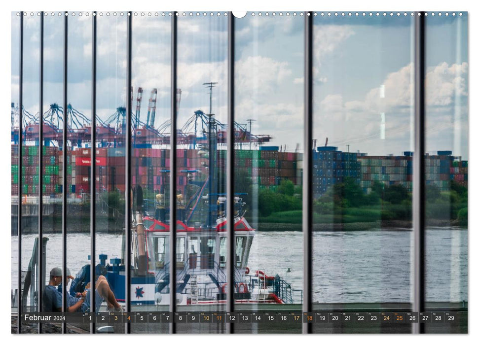 La ville portuaire de Hambourg dans le miroir (Calvendo mural Premium CALVENDO 2024) 