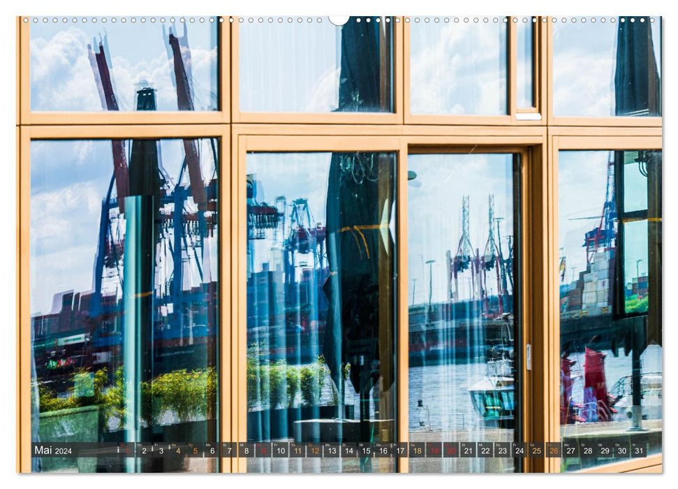 La ville portuaire de Hambourg dans le miroir (Calvendo mural Premium CALVENDO 2024) 