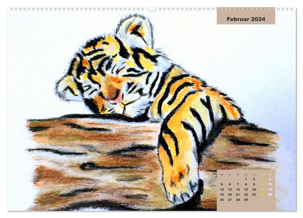 PortraiTierART Big Cats - Wonderful Portrait Drawings (CALVENDO Wall Calendar 2024) 